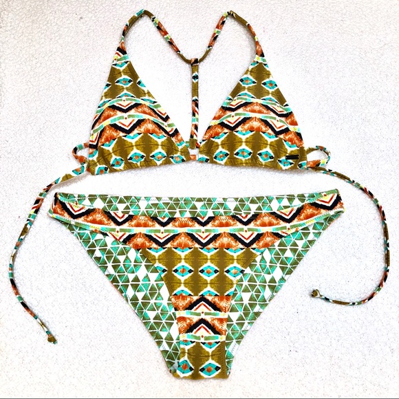 Volcom Other - VOLCOM Olive Green & Orange Bikini Swimsuit Size M